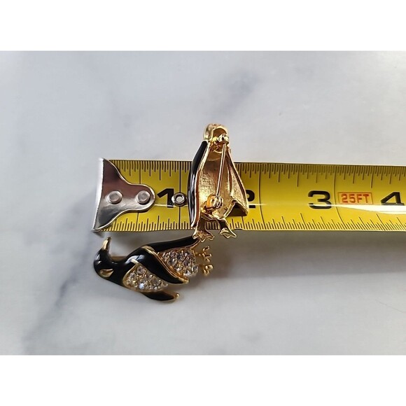 Penguin Couple Rhinestone & Enamel Gold Tone Brooch Vintage Costume Jewelry READ - Picture 9 of 11